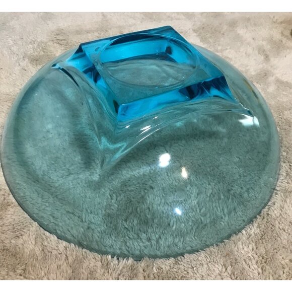 Hazel Ware Salad Bowl Set Capri Colonial Azure Blue Glass Square Base Elegant - Picture 6 of 16